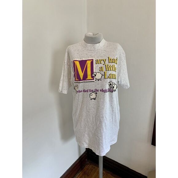 1992 Impact Product Christian Shirt Mary Had A Little Lamb Who Died VTG XL Gray - Picture 1 of 12